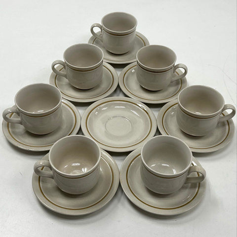 Kingsbury Stoneware Collection Japan Mug and Saucer Set 15 Piece Beige Brown