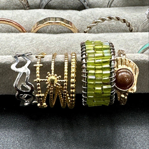 Fashion Rings Costume Jewelry Lot of 55 Statement Bands Rhinestone Enamel Mixed