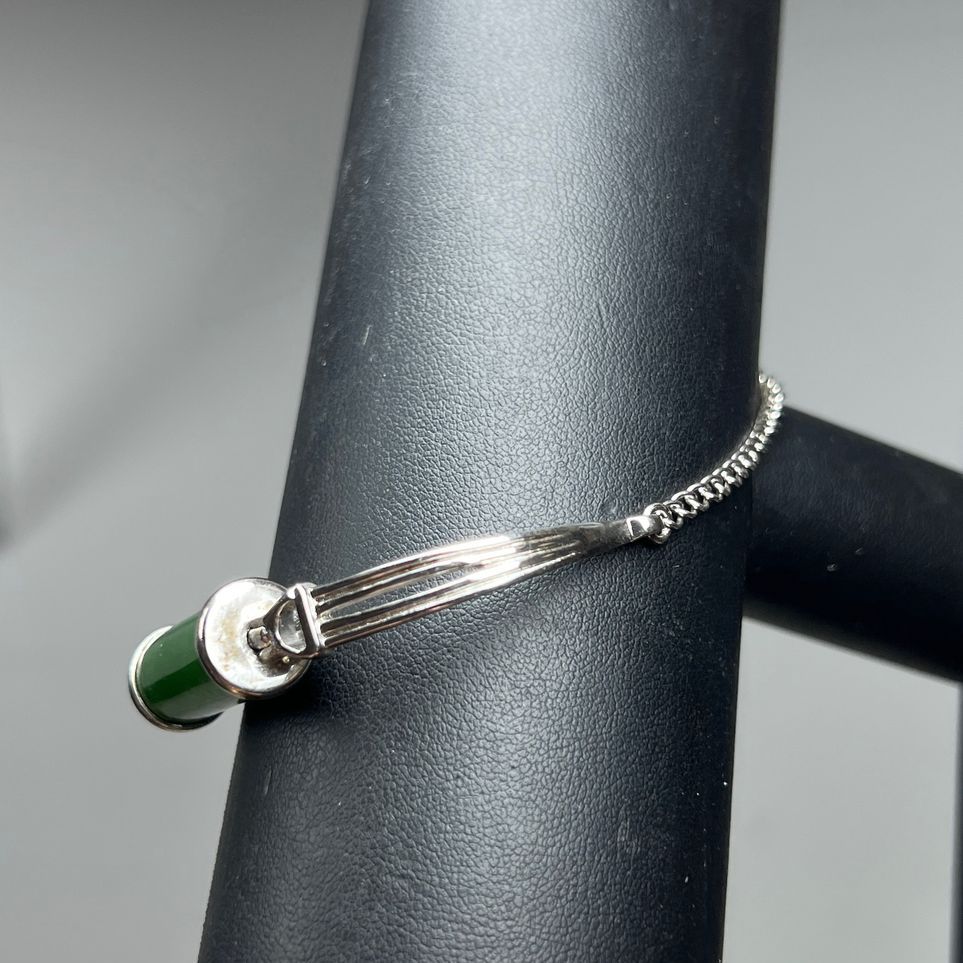 Sterling Silver Green Stone Bead Bracelet 16.23g