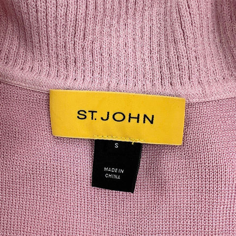 St. John Women's Cardigan Sweater Pink Rayon Wool Knit Ribbed Collar Size S