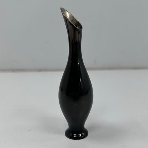 Vintage Bronze Vase Japanese Style Etched Design Asymmetric Bud Vase 6"