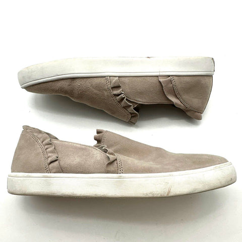 Kate Spade New York Ruffle Suede Taupe Grey Slip On Sneakers Women's Size 8M