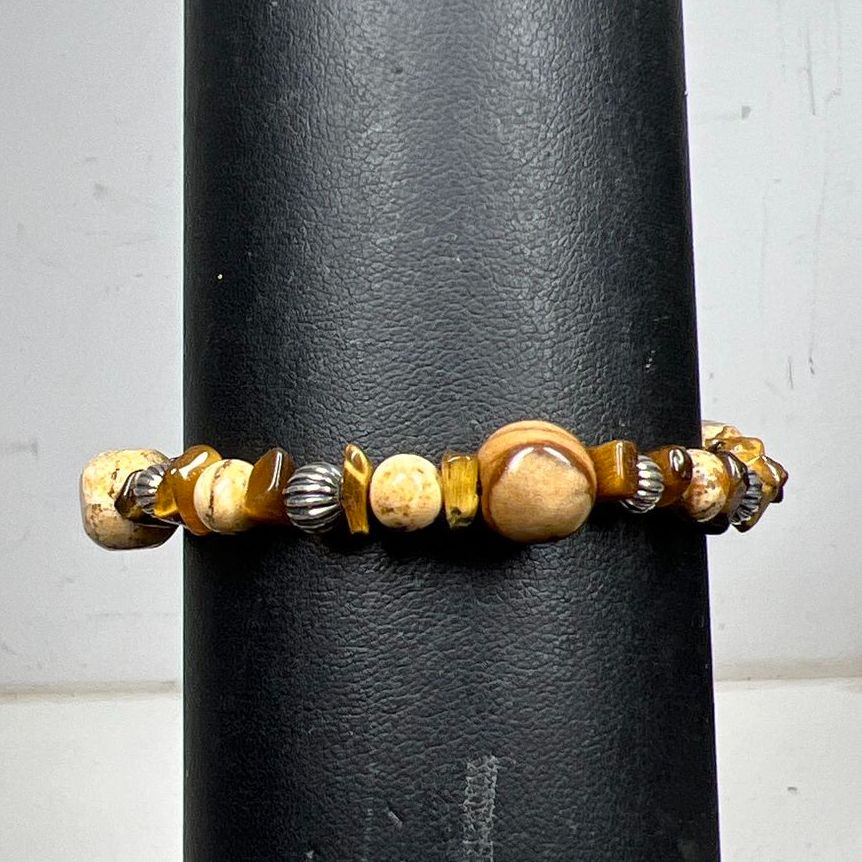 Relios Sterling Silver Brown Stone Beaded Bracelet 16.47g