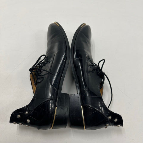 Black Croc Embossed Studded Heel Metal Toe Derby Oxford Shoes Size 46 / US 12