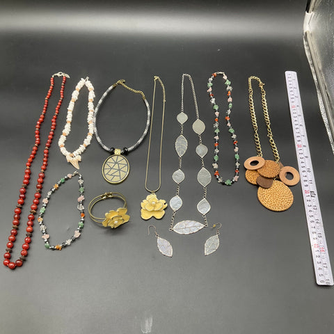 Boho Eclectic Jewelry Lot of 10 Necklaces Earrings Bracelet Shell Enamel Stone