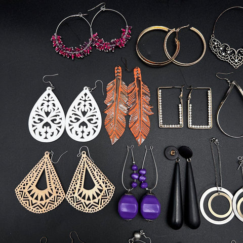 Vintage to Modern Costume Earring Lot 1.1 lbs 33 Pairs Hoops Dangles Studs