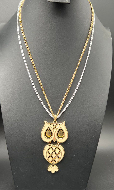 Vintage ALAN Gold Tone Articulated Owl Starburst Pendant Necklace Lot of 3