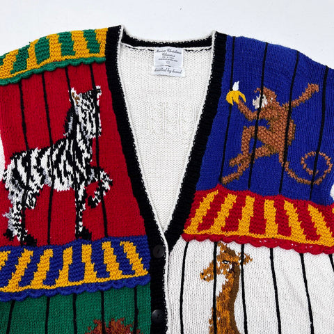 Vintage 90s Marisa Christina Classics Women's Circus Animal Cardigan Sz S