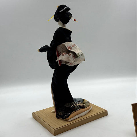 Inoue Japanese Geisha Doll Vintage Traditional Kimono Wooden Base Handcrafted