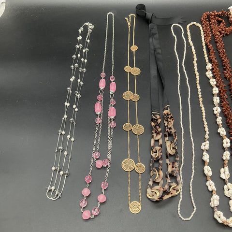 Wearable Fashion Necklace Lot of 8 Shell Seed Bead Gold Tone Filigree Acrylic