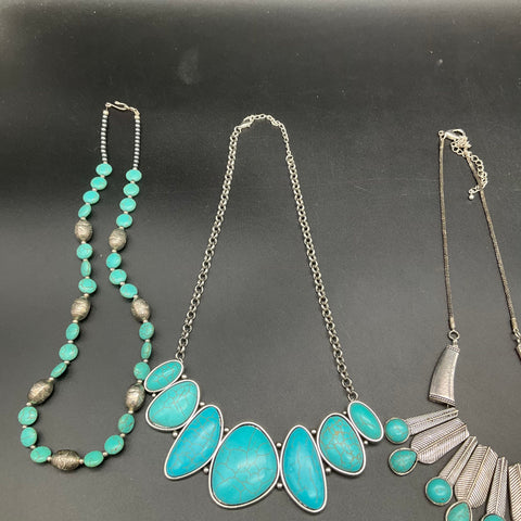 Southwestern Style Faux Turquoise Silver Tone Necklace Jewelry Lot of 5