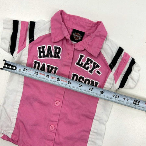 Harley Davidson Toddler Girl Shirt Lot 2pc Pink White Glitter Logo Sz 12M