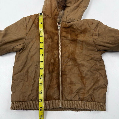 Vintage Cesarino Kids Coat Tan Brown Made in Italy Fur Trim Padded Jacket Sz 4