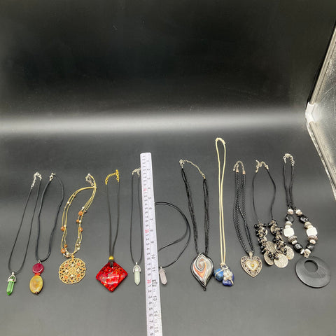 Mixed Costume Jewelry Lot 11 Necklaces Vintage to Modern Art Glass Stone 0.58lb
