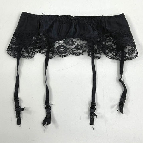 Vintage Women's Black Synthetic Lace Garter Belt Lingerie - No Size