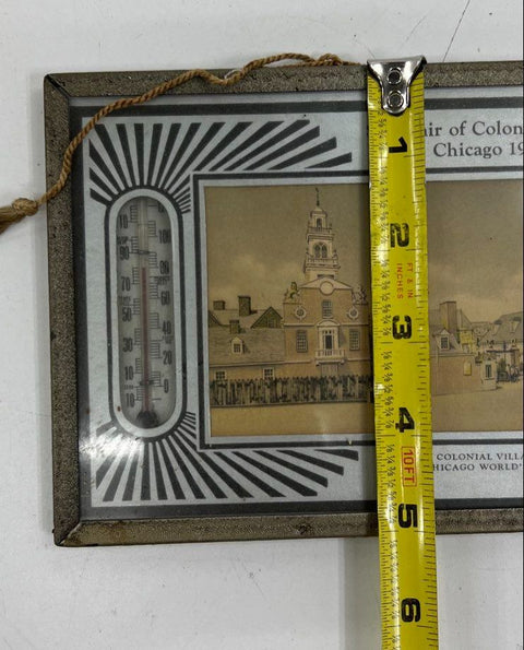 1934 Chicago World's Fair Souvenir Thermometer Colonial Village Art Deco