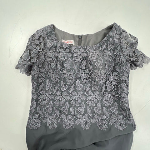 JJ's House Women's Steel Grey Lace Bodice Layered Gown Maxi Dress Size 14 NWT