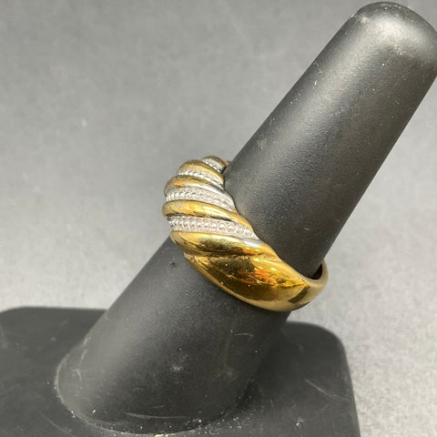 Vintage Uncas 14KT HGE Gold Tone Twisted Dome Ring Size 7 Clear Accents