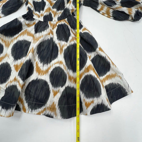 Maeve Ikat Dot Print Puff Sleeve Fit & Flare Organic Cotton Dress Sz S