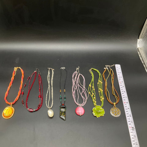 Vintage to Modern Fashion Necklace Lot of 7 Beaded Mixed Styles Resin Pendants