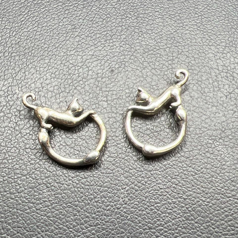 Sterling Silver Cat Hinged Hoop Earrings