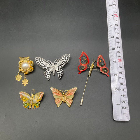 Vintage Sarah Coventry Enamel Butterfly Brooches and Stick Pin Jewelry Lot of 5