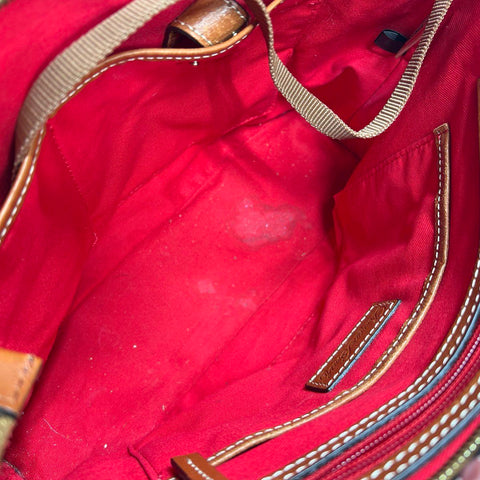 Dooney & Bourke Black Pebbled Leather Brown Trim Tote Shoulder Bag Gold Hardware