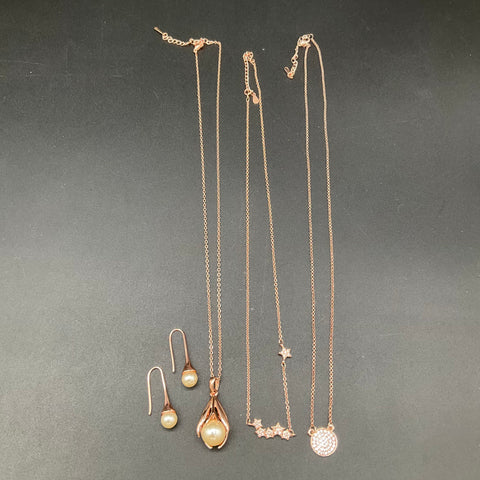 Rose Gold Tone Fashion Jewelry Lot 15pc Rings Necklaces Bracelets Earrings