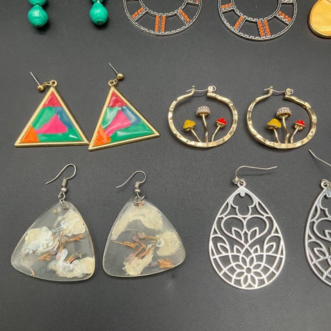 Fashion Jewelry Earring Lot 15 Pairs Vintage & Modern Hoops Drops Resin Shell