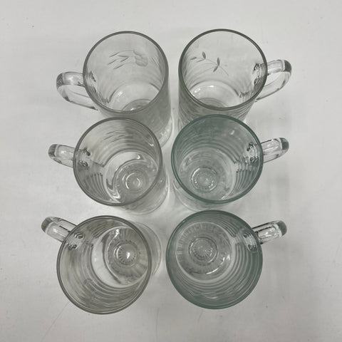 Princess House Heritage Irish Coffee Mugs 6 Piece Set Vintage Etched Glass