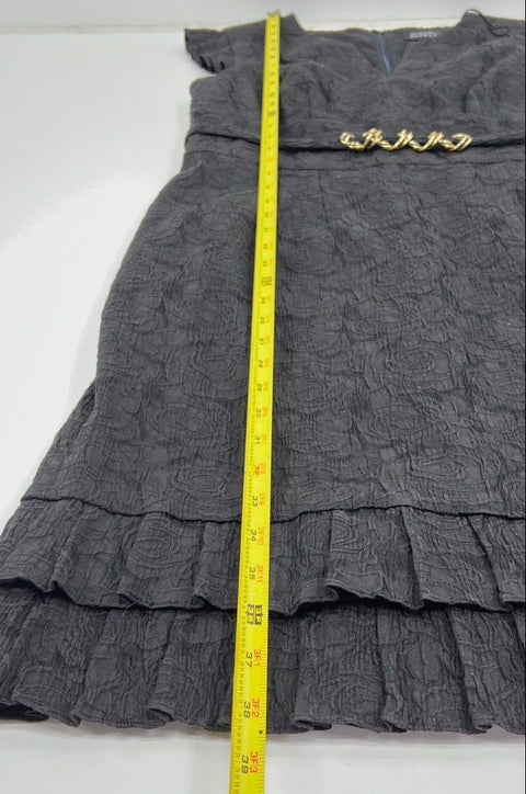 Adriana Papell NWT Textured Chain Belt Cocktail Dress Ruffle Hem Sz 12