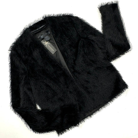 Kardashian Kollection Women's Black Fringed Fur Shaggy Jacket Sz M NWT