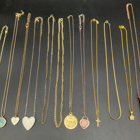 Loft Lucky Brand Costume Jewelry Lot 17 Necklaces Pendants Heart Cross Gold Tone