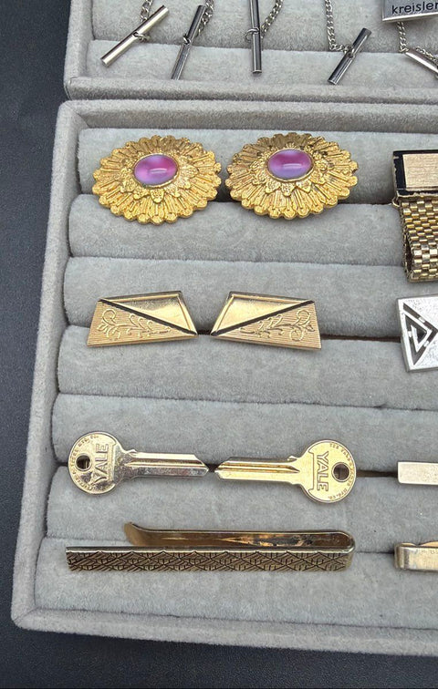 Vintage Mens Jewelry Lot Cufflinks Tie Clips Tacks Collar Bar Kreisler Yale