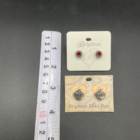 Brighton Stud Earrings Lot of 2 Twinkle Garnet Red Crystal & Square Scrollwork