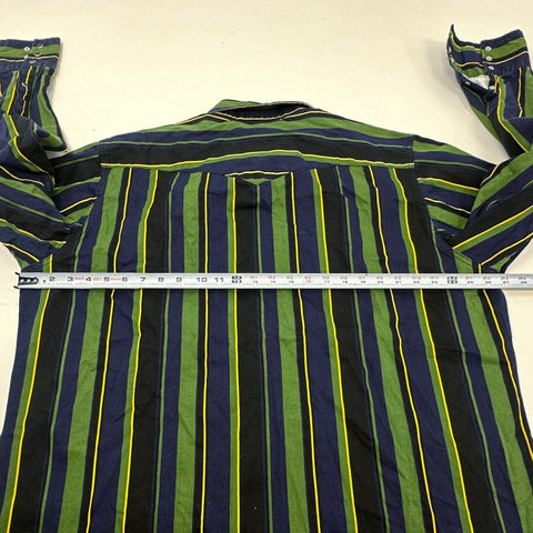 Wrangler Men's Green Blue Striped Long Sleeve Cotton Western Snap Shirt Sz XXL
