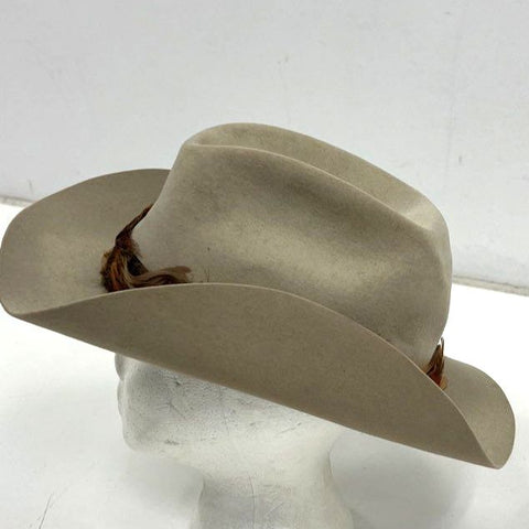 Vintage Stetson Tan Felt Cowboy Western Hat John B. Stetson Co Feather Band