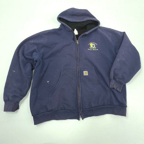 Carhartt Men's J149 Thermal Lined Hoodie Navy Blue Vintage Y2K Workwear 2XL