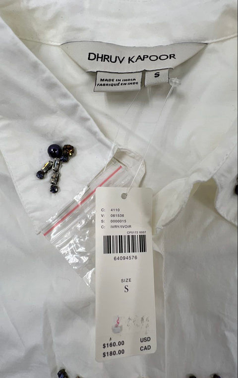 Dhruv Kapoor Women's White Ivory Embellished Beaded Long Sleeve Shirt Sz S NWT