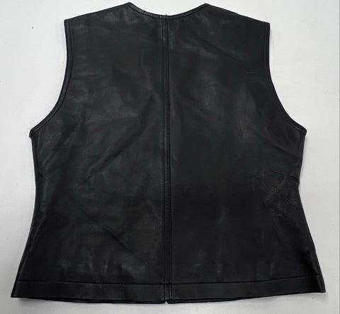 Vintage 90s Saguaro West Women's Black Leather Full Zip Biker Vest Western Sz S