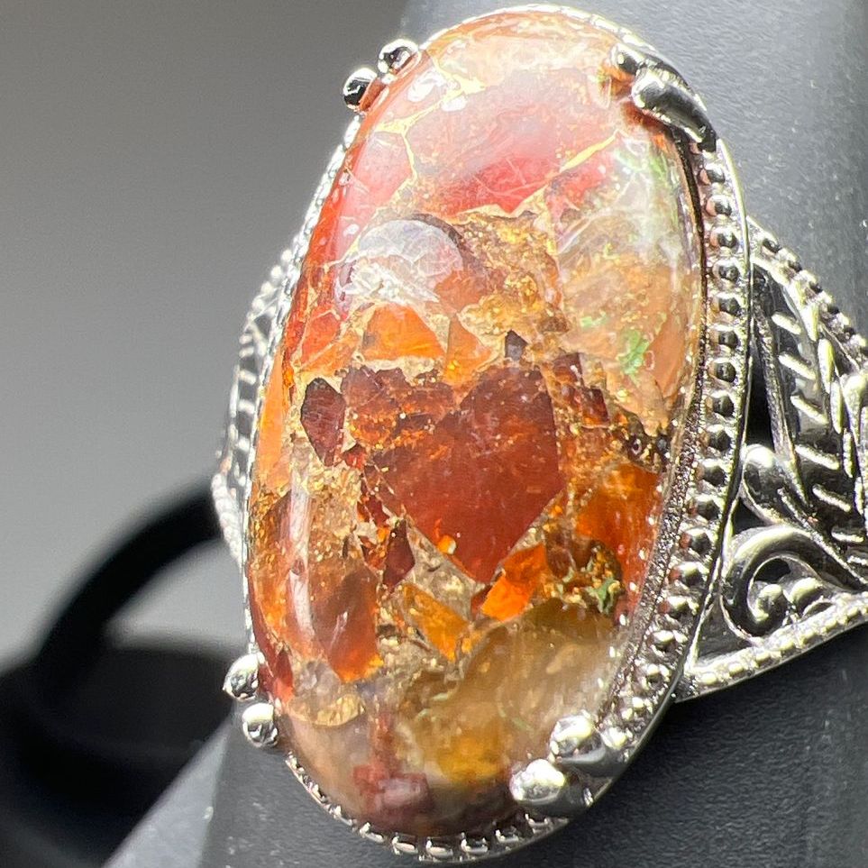 Fire Opal Matrix Copper Ring Size 9 NIB