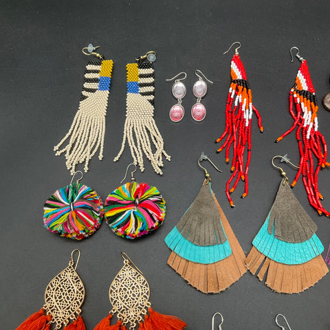 Bohemian Statement Earrings Lot of 15 Pairs Beaded Tassel Fringe Fashion Jewelry