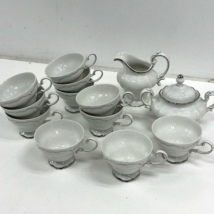 Vintage Johann Haviland Bavaria Germany 14 Pc Tea Set Platinum Trim Baroque