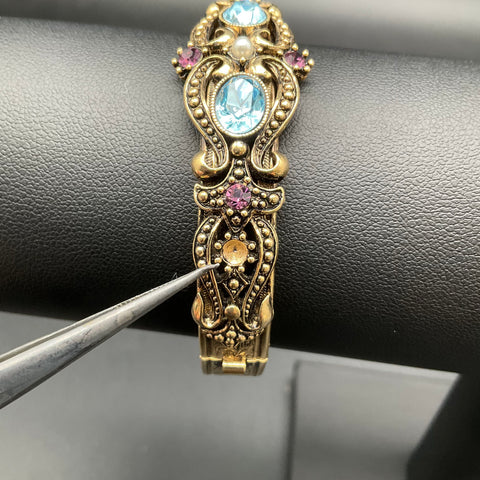 Vintage Avon Victorian Revival Gold Tone Bangle Bracelet Blue Purple Stones