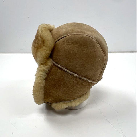 Vintage 90s Tan Suede Trapper Hat Sherpa Faux Fur Lined Earflap Cap