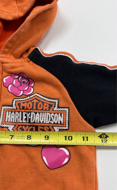 Harley Davidson Orange, Pink, Black and White Full Zip Hoodie - Size 2T