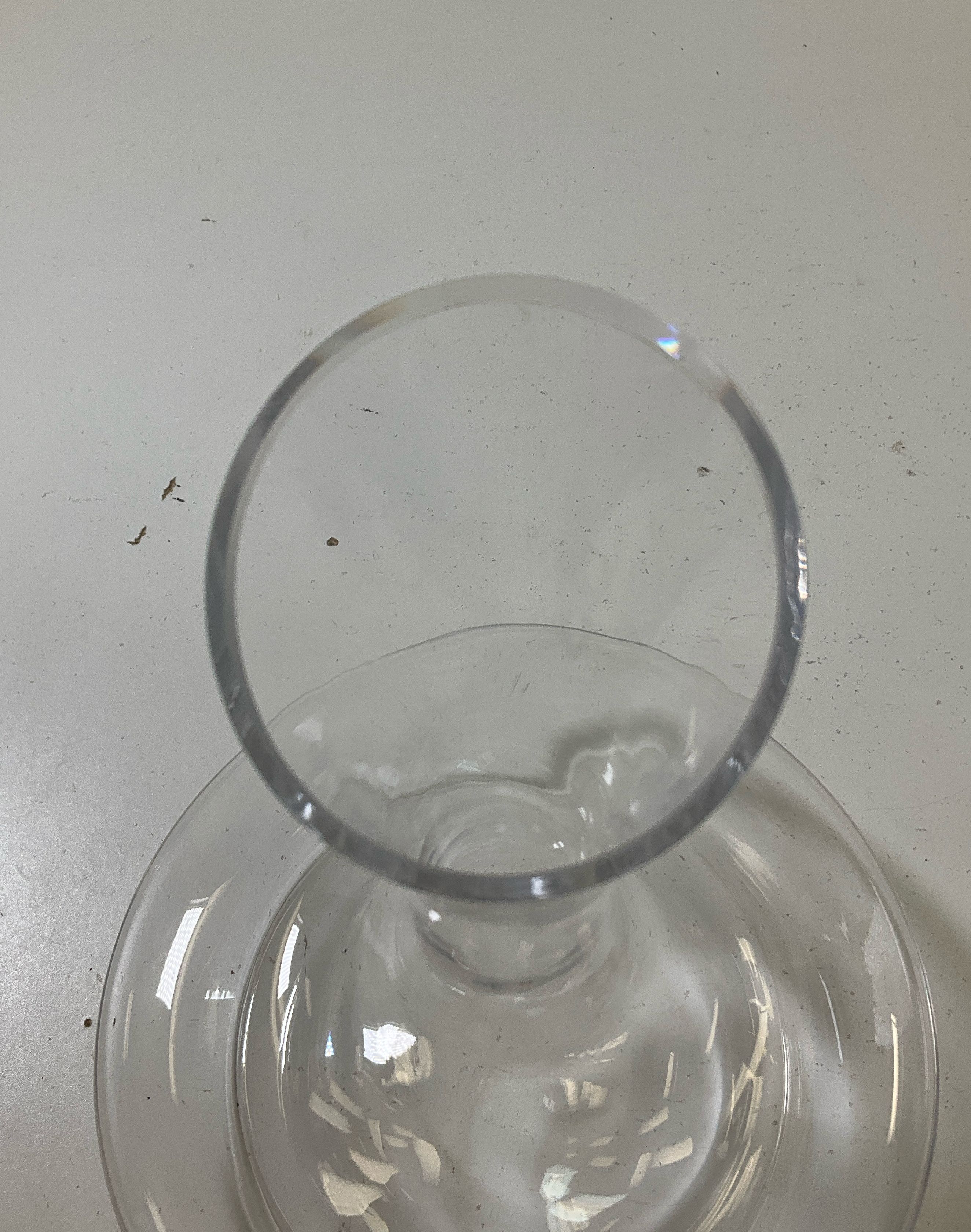 Denizli Signed Clear Glass Squat Wine Decanter Carafe Slanted Mouth Bore