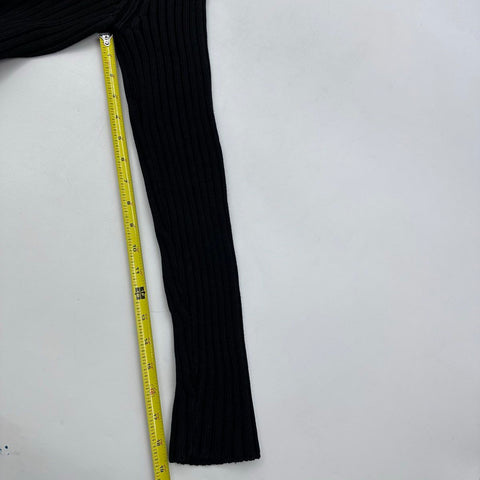 Suzanne Rae Women's Black Ribbed Mock Neck Cropped Cotton Sweater Italy Sz S