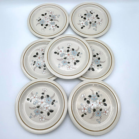 Kingsbury Autumn Flowers Dinner Plate Set 7 Piece Stoneware Vintage Japan
