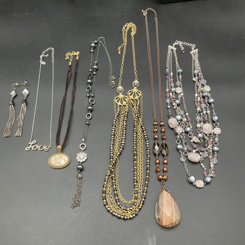 Lia Sophia Fashion Jewelry Lot of 7 Necklaces and Tassel Earrings MOP Rhinestone